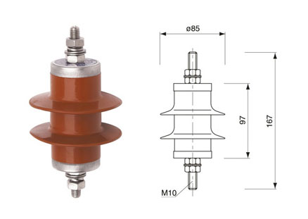 3kV配电型氧化锌避雷器尺寸图 HY5WS-5/15配电型氧化锌避雷器外观图