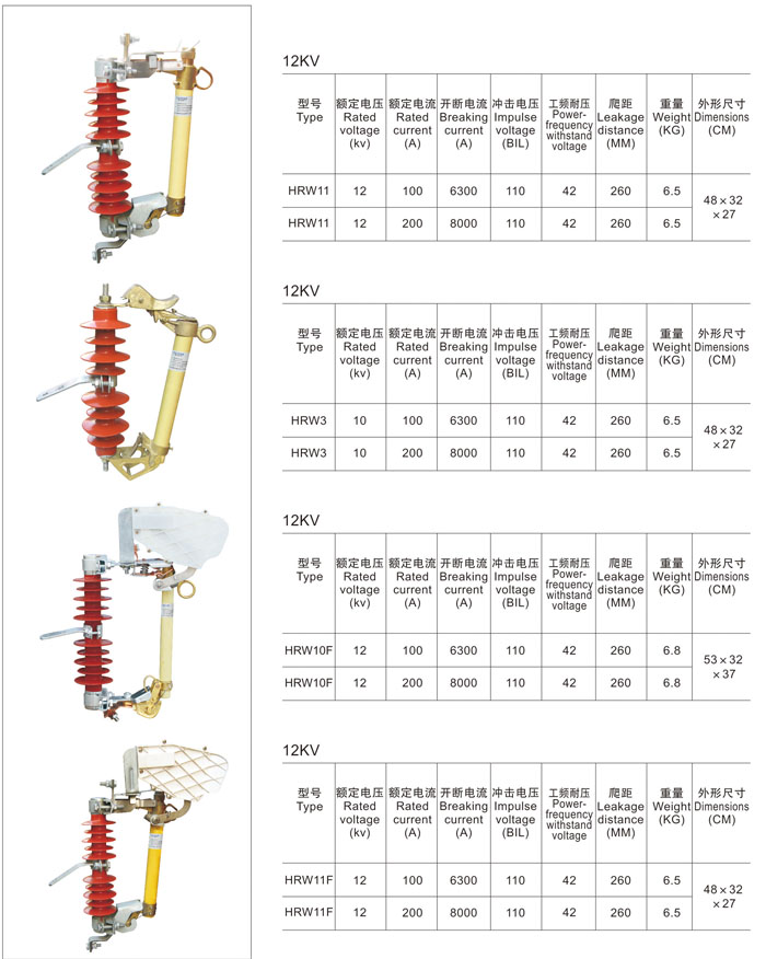 RW11-12kv跌落式熔断器型号参数 RW11-12kv跌落式熔断器型号参数