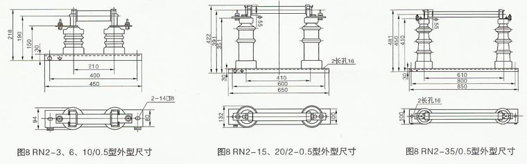 RN2-10KV户内高压限流熔断器外形及安装尺寸图